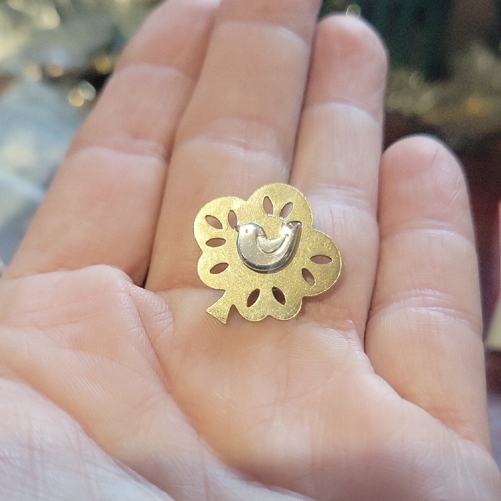 Gold and Silver Bird Leaf Pin